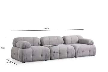 Belgin Bubblig Soffa 3-sits med fasta armstöd - Ljusgrå - Möbler - Soffa - Modulsoffor - Komplett modulsoffa