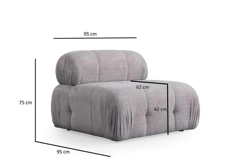 Belgin Bubblig Soffa 3-sits med fasta armstöd - Ljusgrå - Möbler - Soffa - Modulsoffor - Komplett modulsoffa