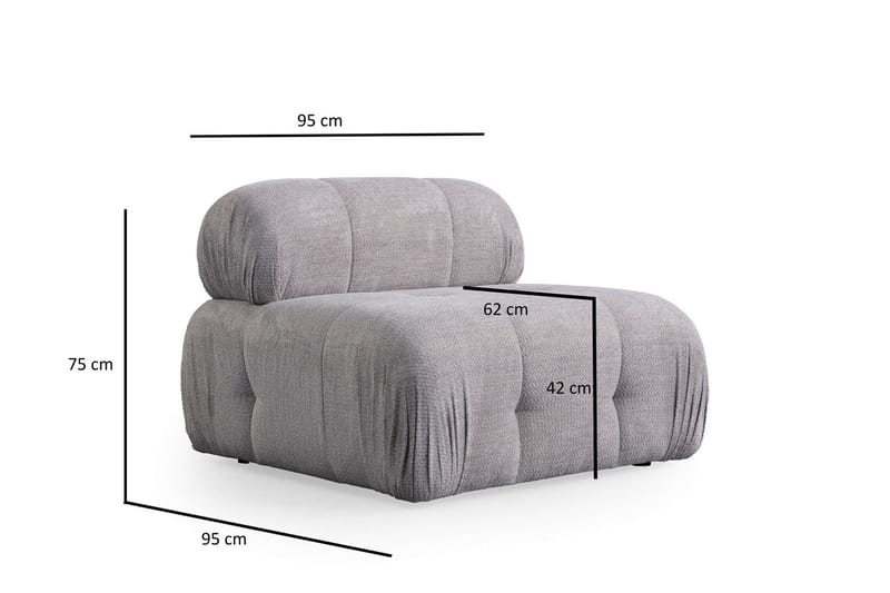 Belgin Bubblig Soffa 3-sits med fasta armstöd - Ljusgrå - Möbler - Soffa - Modulsoffor - Komplett modulsoffa