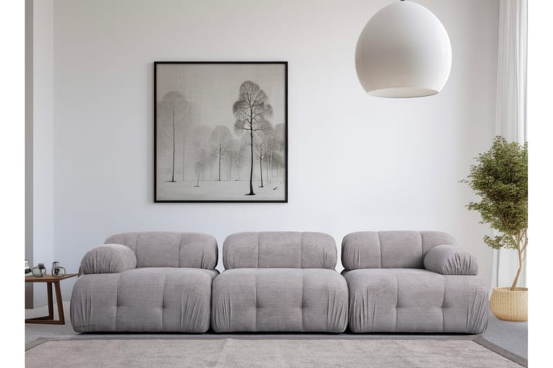 Belgin Bubblig Soffa 3-sits med fasta armstöd - Ljusgrå - Möbler - Soffa - 3 sits soffa