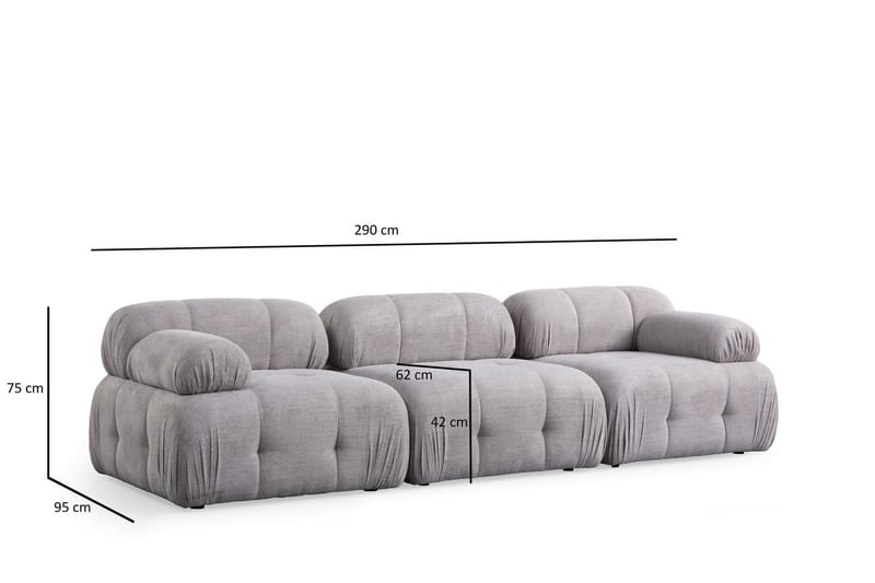 Belgin Bubblig Soffa 3-sits med fasta armstöd - Ljusgrå - Möbler - Soffa - 3 sits soffa