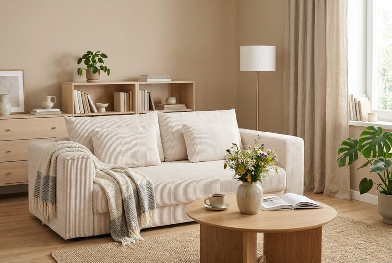 Bergen Extra djup 3-sits Bäddsoffa med Bäddmadrass i Latex och Tvättbar klädsel - Beige - Möbler - Soffa - Bäddsoffa - Bäddsoffa 3 sits