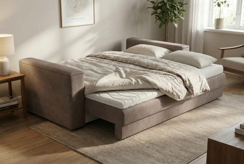 Bergen Extra djup 3-sits Bäddsoffa med Bäddmadrass i Latex och Tvättbar klädsel - Brun - Möbler - Soffa - Bäddsoffa - Bäddsoffa 3 sits