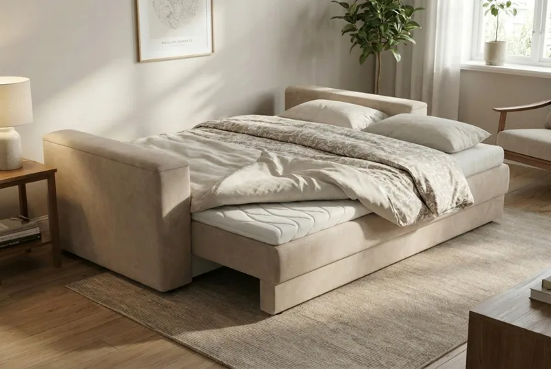 Bergen Extra djup 3-sits Bäddsoffa med Bäddmadrass i Memoryskum och Tvättbar klädsel - Beige Tyg - Möbler - Soffa - Bäddsoffa - Bäddsoffa 3 sits