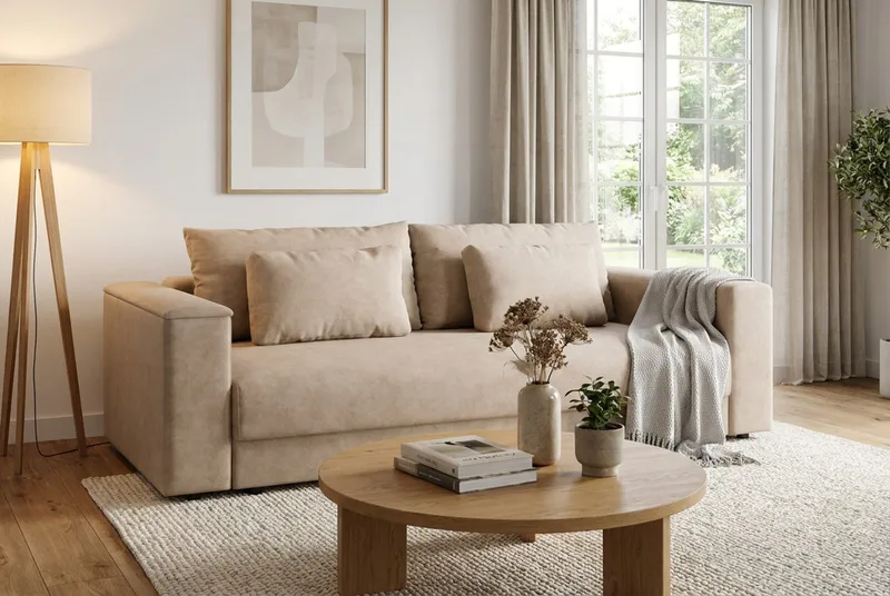 Bergen Extra djup 3-sits Bäddsoffa med Bäddmadrass i Memoryskum och Tvättbar klädsel - Beige Tyg - Möbler - Soffa - Bäddsoffa - Bäddsoffa 3 sits