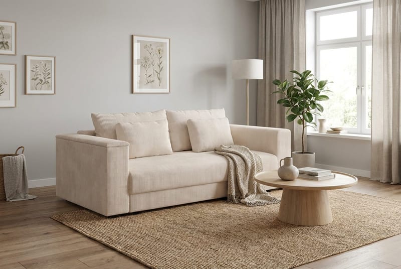 Bergen Extra djup 3-sits Bäddsoffa med Bäddmadrass i Memoryskum och Tvättbar klädsel - Beige - Möbler - Soffa - Bäddsoffa - Bäddsoffa 3 sits