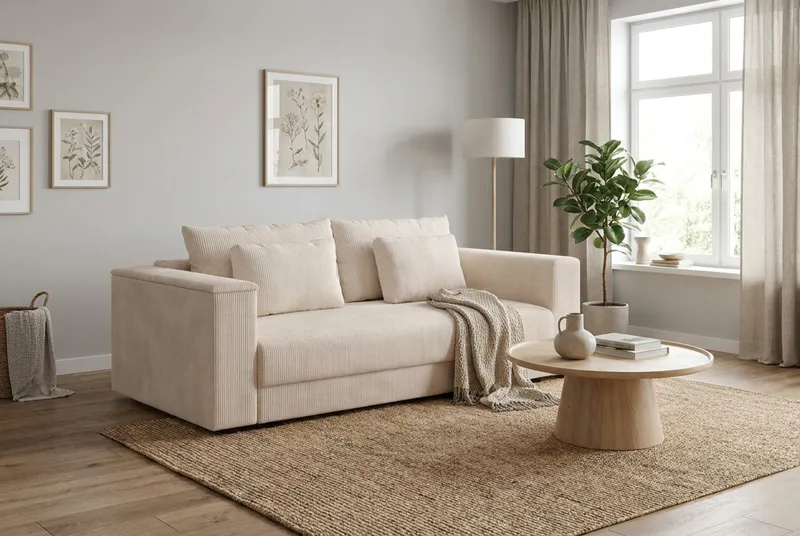 Bergen Extra djup 3-sits Bäddsoffa med Bäddmadrass i Polyesterskum och Tvättbar klädsel - Beige - Möbler - Soffa - Bäddsoffa - Bäddsoffa 3 sits