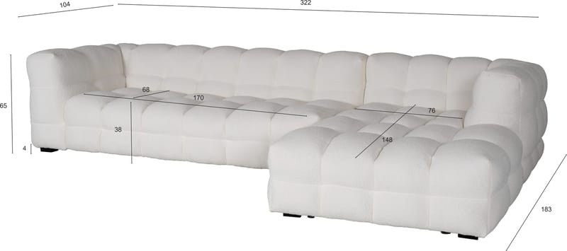Billy divansoffa offwhite - Bubblig design - 322 cm - Cream - Möbler - Soffa - Divansoffor & schäslongsoffa