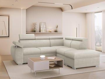 Binche 4-sits Högervänd Bäddsoffa 190x130 cm med Förvaring i Chenille - Beige - Möbler - Soffa - Bäddsoffa