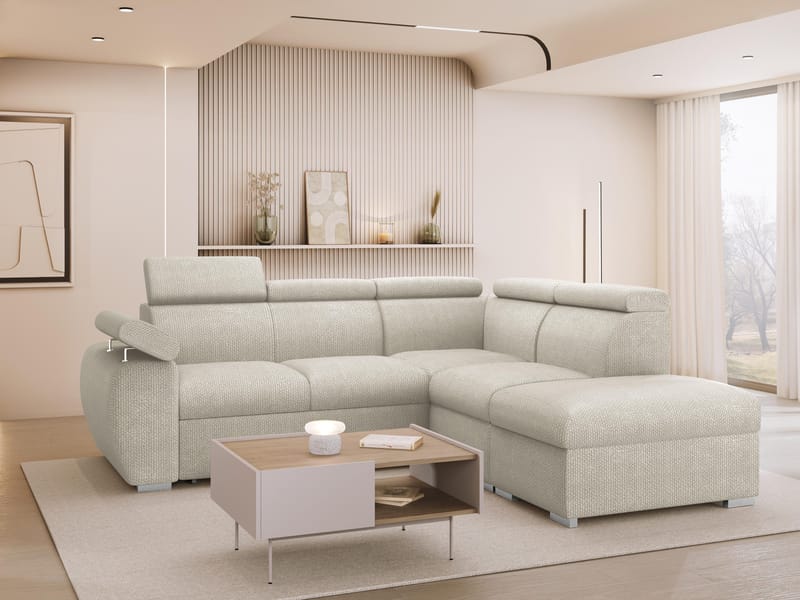 Binche 4-sits Högervänd Bäddsoffa 190x130 cm med Förvaring i Chenille - Beige - Möbler - Soffa - Bäddsoffa