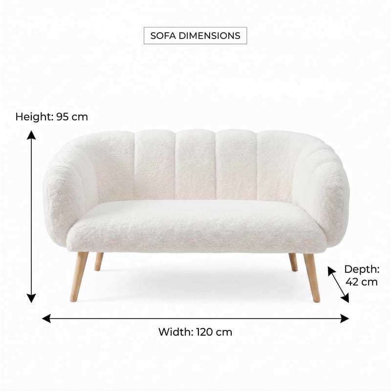 Bingdi 2-sits Svängd Tuftad Soffa i Bouclé med Träben - Vit - Möbler - Soffa - 2 sits soffa