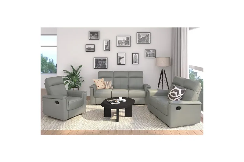 2-sitssoffa Southbrook Ljusgrå, PU/trä/metall, Manuell vilstol - Ljusgrå, PU/trä/metall, Manuell vilstol - Möbler - Soffa - Biosoffa & reclinersoffa - 2 sits biosoffa & reclinersoffa