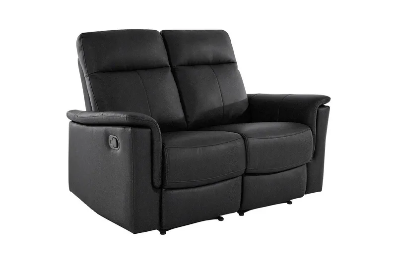 2-sitssoffa Southbrook Svart, Äkta läder/PU/Trä/Metall, Manuell vilstol, Svart, Äkta läder/PU/Trä/Metall, Manuell vilstol