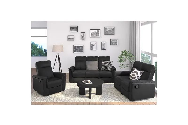 2-sitssoffa Southbrook Svart, Äkta läder/PU/Trä/Metall, Manuell vilstol - Svart, Äkta läder/PU/Trä/Metall, Manuell vilstol - Möbler - Soffa - Biosoffa & reclinersoffa - 2 sits biosoffa & reclinersoffa