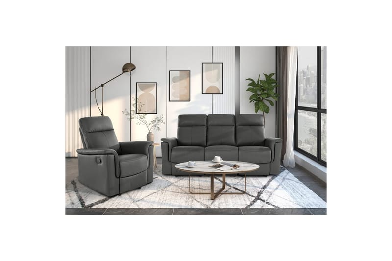 3-sitssoffa Southbrook Grå, PU/trä/metall, Elektrisk vilstol - Grå, PU/trä/metall, Elektrisk vilstol - Möbler - Soffa - Biosoffa & reclinersoffa - 3 sits biosoffa & reclinersoffa