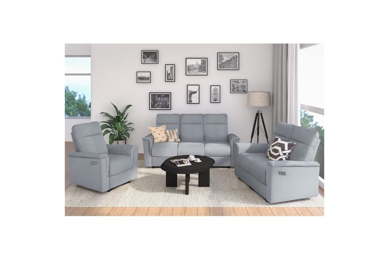 3-sitssoffa Southbrook Ljusgrå, Tyg/Trä/Metall, Elektrisk vilstol - Ljusgrå, Tyg/Trä/Metall, Elektrisk vilstol - Möbler - Soffa - Biosoffa & reclinersoffa - 3 sits biosoffa & reclinersoffa