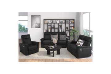 3-sitssoffa Southbrook Svart, Äkta läder/PU/Trä/Metall, Elektrisk vilstol - Svart, Äkta läder/PU/Trä/Metall, Elektrisk vilstol - Möbler - Soffa - Biosoffa & reclinersoffa