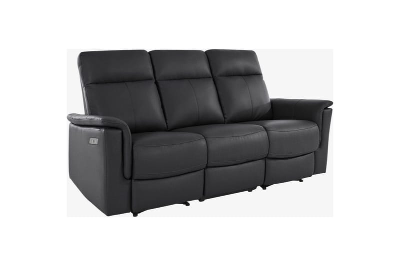 3-sitssoffa Southbrook Svart, Äkta läder/PU/Trä/Metall, Elektrisk vilstol - Svart, Äkta läder/PU/Trä/Metall, Elektrisk vilstol - Möbler - Soffa - Biosoffa & reclinersoffa - 3 sits biosoffa & reclinersoffa