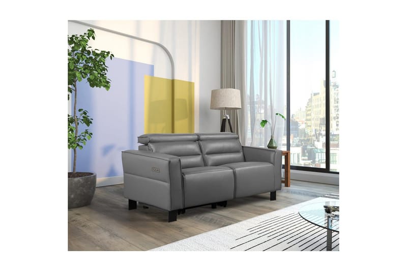 Carpari 2-sits Reclinersoffa 162 cm med Justerbara Nackstöd i Läder - Grå - Möbler - Soffa - Biosoffa & reclinersoffa - 2 sits biosoffa & reclinersoffa