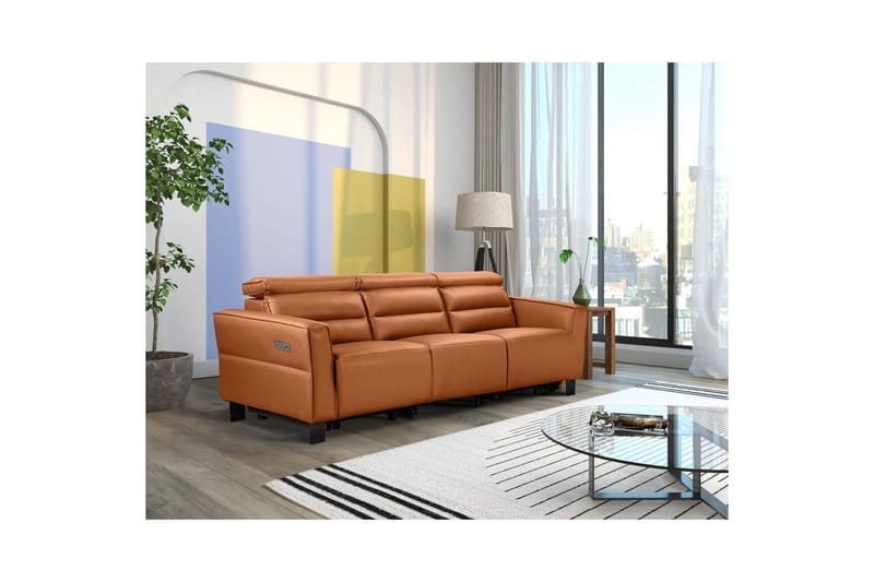 Carpari Djup 3-sits Biosoffa 224 cm med Recliner i Konstläder - Brun - Möbler - Soffa - Biosoffa & reclinersoffa