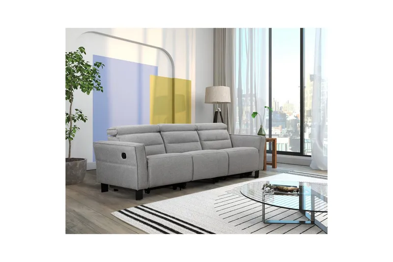 Carpari Djup 3-sits Biosoffa med Recliner i Tyg - Grå - Möbler - Soffa - Biosoffa & reclinersoffa - 3 sits biosoffa & reclinersoffa