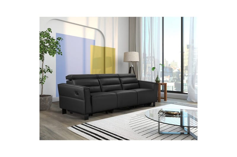 Carpari Djup 3-sits Biosoffa med Recliner i Tyg - Svart - Möbler - Soffa - Biosoffa & reclinersoffa - 3 sits biosoffa & reclinersoffa