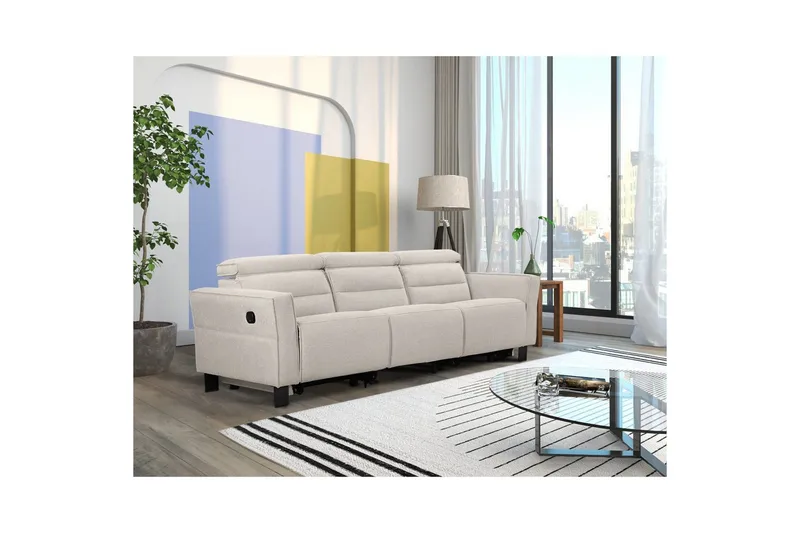 Carpari Djup 3-sits Biosoffa med Recliner i Tyg - Vit - Möbler - Soffa - Biosoffa & reclinersoffa - 3 sits biosoffa & reclinersoffa