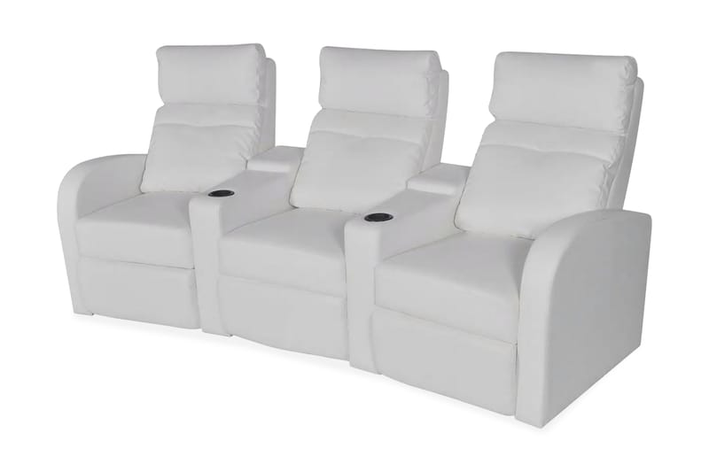 Liggfåtölj med LED 3-sits konstläder vit - Vit - Skinnsoffor - Biosoffa & reclinersoffa - 3 sits soffa - 3 sits biosoffa & reclinersoffa