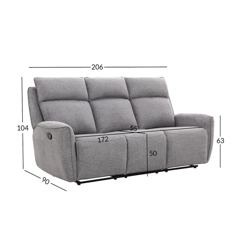 Reclinersoffa Östvik 3-sits med manuell mekanism - grå - Möbler - Soffa - Biosoffa & reclinersoffa - 3 sits biosoffa & reclinersoffa
