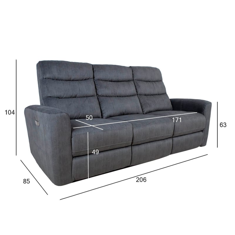 Reclinersoffa Darvi 3-sits med elektrisk mekanism - Grå sammet - Möbler - Soffa - Biosoffa & reclinersoffa - 3 sits biosoffa & reclinersoffa