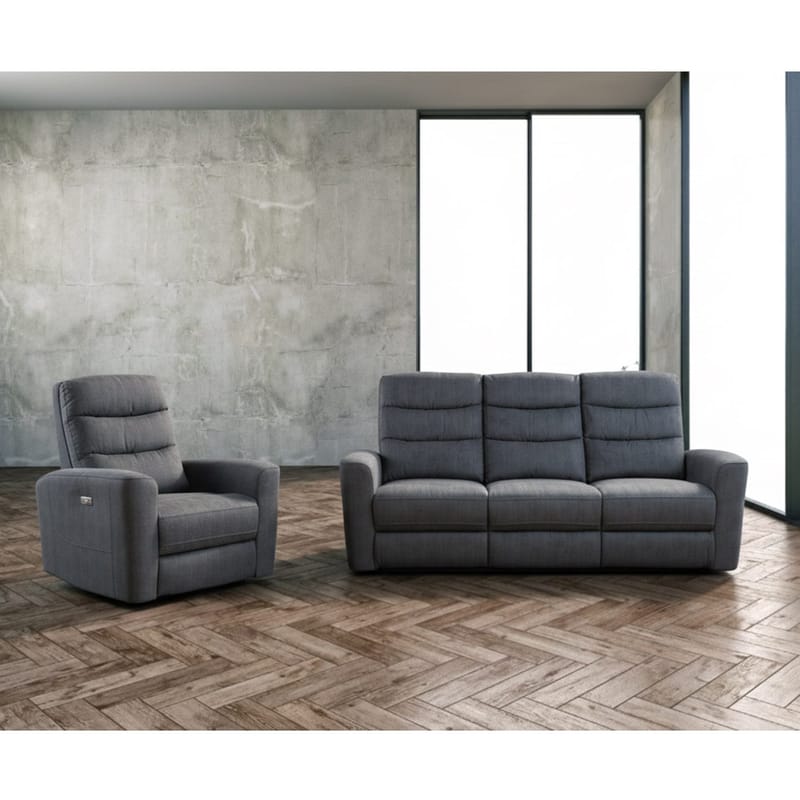 Reclinersoffa Darvi 3-sits med elektrisk mekanism - Grå sammet - Möbler - Soffa - Biosoffa & reclinersoffa - 3 sits biosoffa & reclinersoffa