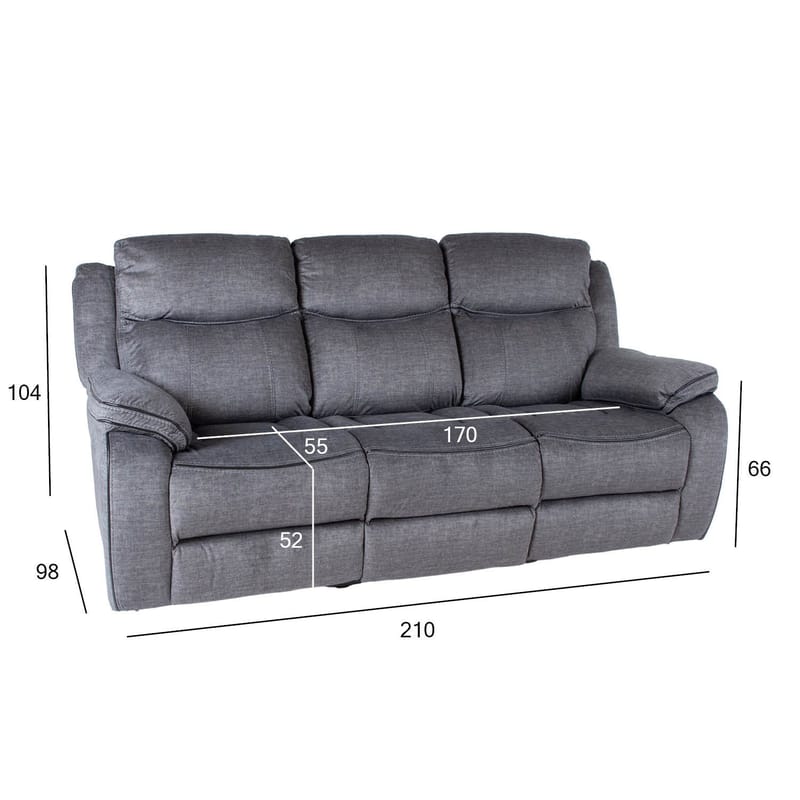 Reclinersoffa Iskmar 3-sits med manuell mekanism - Grå - Möbler - Soffa - Biosoffa & reclinersoffa - 3 sits biosoffa & reclinersoffa