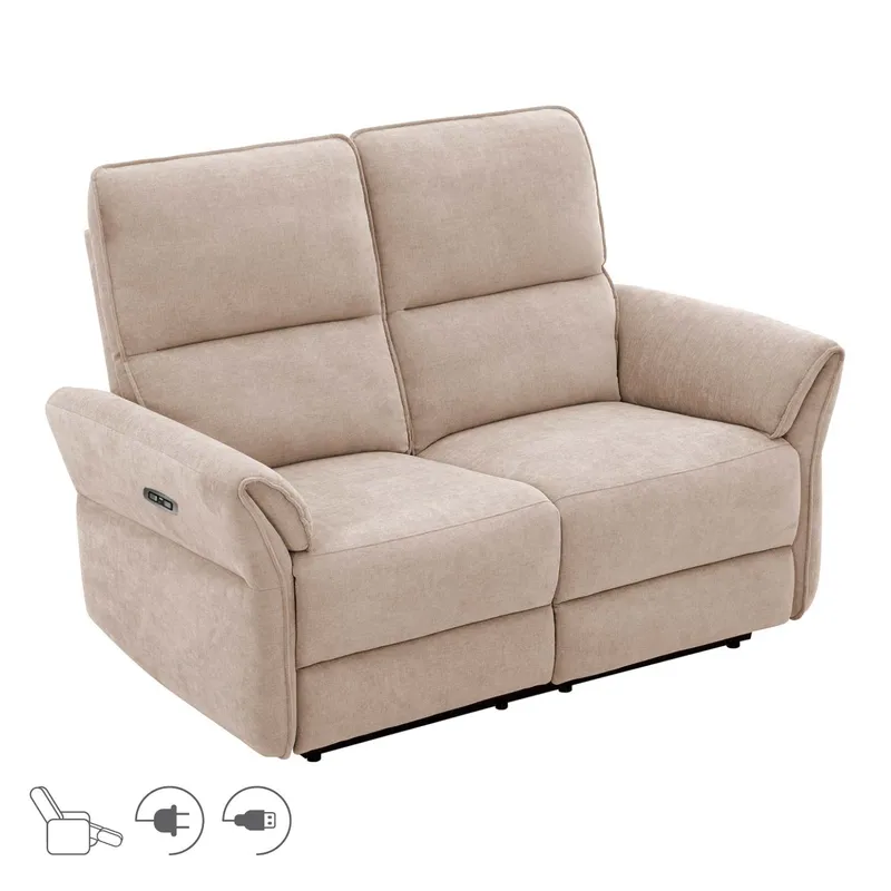 Reclinersoffa Ravdal 2-sits med elektrisk mekanism, ljusbrun
