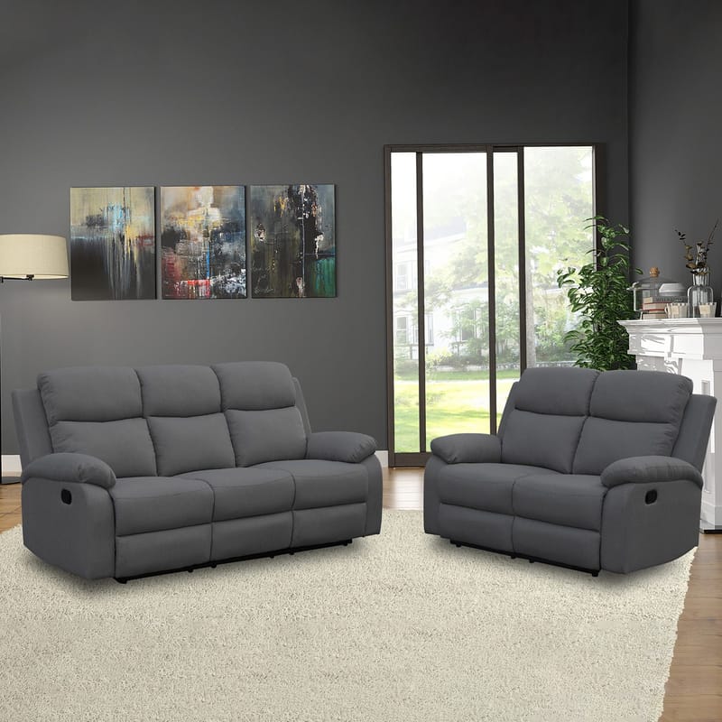 Reclinersoffa Toviny 3-sits med manuell mekanism - mörkgrå - Möbler - Soffa - Biosoffa & reclinersoffa - 3 sits biosoffa & reclinersoffa