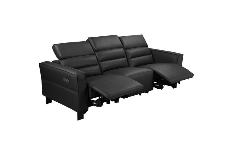 Reclinersoffa utan hörn Loft24 Soffa 3-sits Loft24 Carpari med 2 elektriska recliners Black Artificial leather - Möbler - Soffa - Biosoffa & reclinersoffa