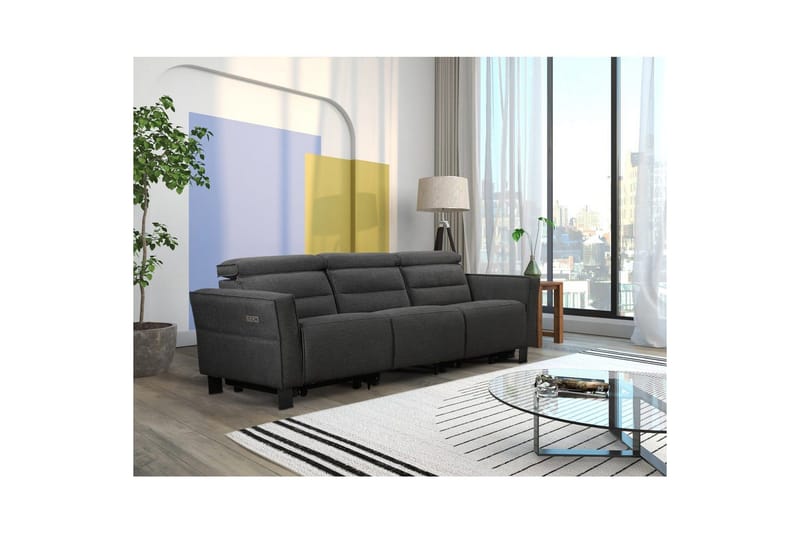 Reclinersoffa utan hörn Loft24 Soffa 3-sits Loft24 Carpari med 2 elektriska recliners Grey Belfast fabric - Möbler - Soffa - Biosoffa & reclinersoffa