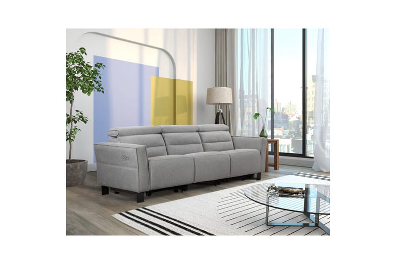 Reclinersoffa utan hörn Loft24 Soffa 3-sits Loft24 Carpari med 2 elektriska recliners Grey1 Belfast fabric - Möbler - Soffa - Biosoffa & reclinersoffa