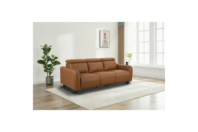 Skaane Djup 3-sits Biosoffa med Recliner och Rundade Armstöd i Läder - Brun - Möbler - Soffa - Biosoffa & reclinersoffa