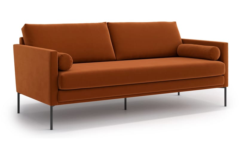 Blues 3-sits Soffa - Sammet/Orange/Brun - 3 sits soffa