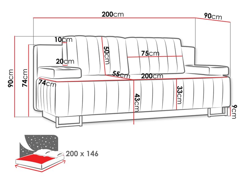 Bonsall 3-sits Bäddsoffa med förvaring - Möbler - Soffa - Bäddsoffa