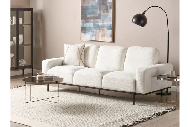 Bruna 3-sits Soffa i Bouclé med Metallben - Vit|Svart - Möbler - Soffa - 3 sits soffa