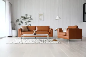 Cansas 3-sits soffa brunt konstläder - 200 cm lång - Cognac matt - Möbler - Soffa - Skinnsoffor