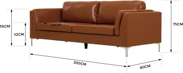Cansas 3-sits soffa brunt konstläder - 200 cm lång - Cognac matt - Möbler - Soffa - Skinnsoffor