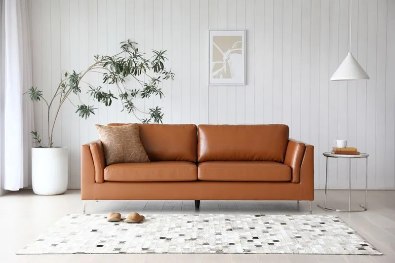 Cansas 3-sits soffa brunt konstläder - 200 cm lång - Cognac matt - Möbler - Soffa - Skinnsoffor