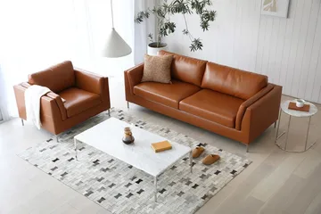 Cansas 3-sits soffa brunt konstläder - 200 cm lång - Cognac matt - Möbler - Soffa - Skinnsoffor