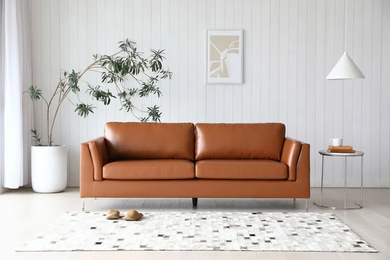 Cansas 3-sits soffa brunt konstläder - 200 cm lång - Cognac matt - Möbler - Soffa - Skinnsoffor