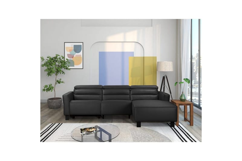Carpari 3-sits Högervänd L-formad Hörnsoffa 263 cm med Recliner i Tyg - Svart - Möbler - Soffa - Skinnsoffor