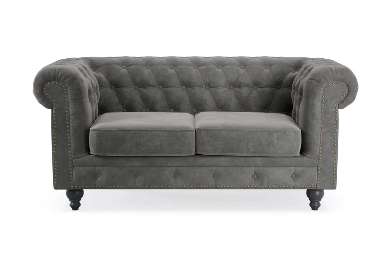 Chesterfield Deluxe 2-sits Soffa, Mörkgrå