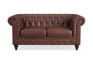 Chesterfield Lyx 2-sits Djup soffa konstläder - Mörkbrun - Möbler - Soffa - 2 sits soffa