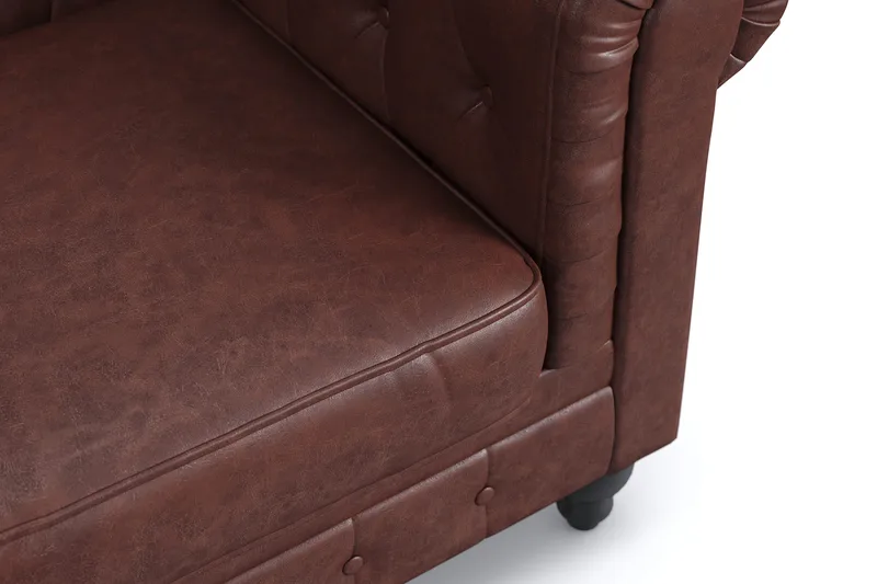 Chesterfield Lyx 2-sits Djup soffa konstläder - Mörkbrun PU - Möbler - Soffa - Skinnsoffor